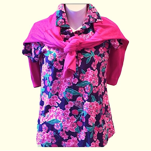 ♥️Lilly Pulitzer navy and pink top Size S - Picture 1 of 5